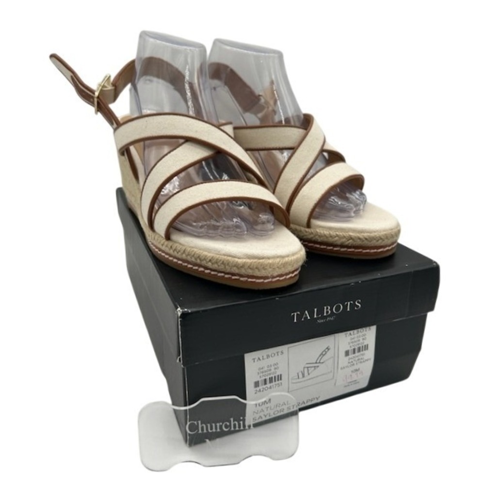 New Talbots Saylor Strappy Sandals Womens Size 10 M Natural Tan Espadrille Wedge
